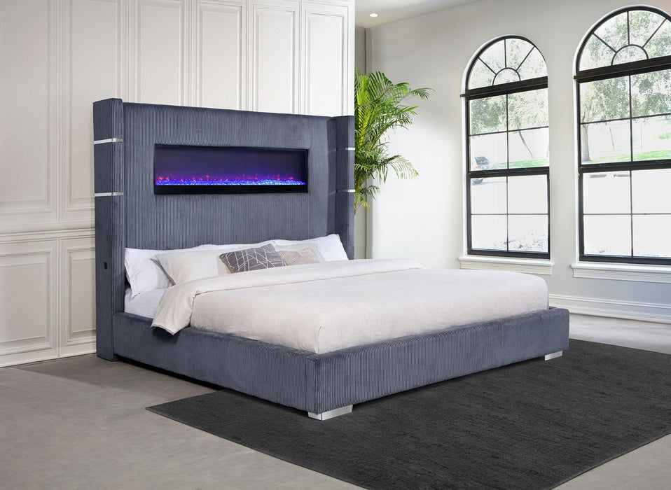 Tisdall Wingback Bed with Flame Visualizer - Home Furniture And More (Brentwood, MD)