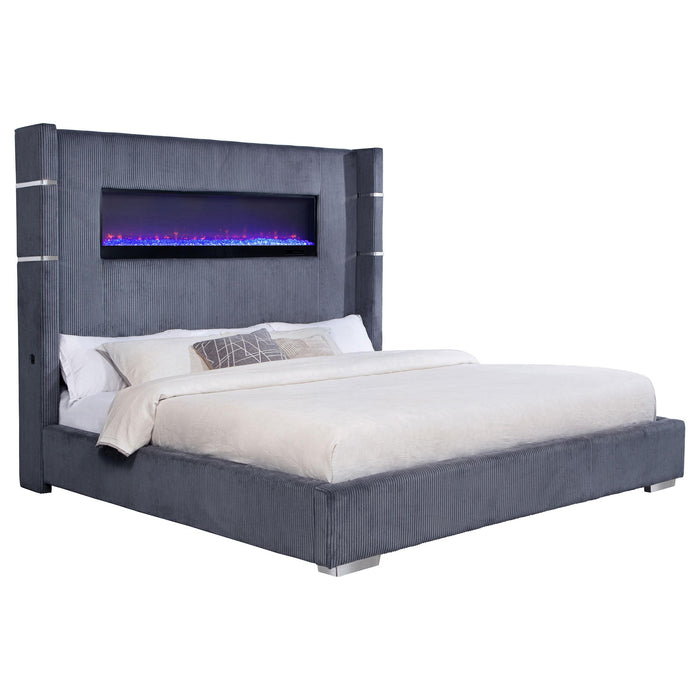 Tisdall Wingback Bed with Flame Visualizer - Home Furniture And More (Brentwood, MD)