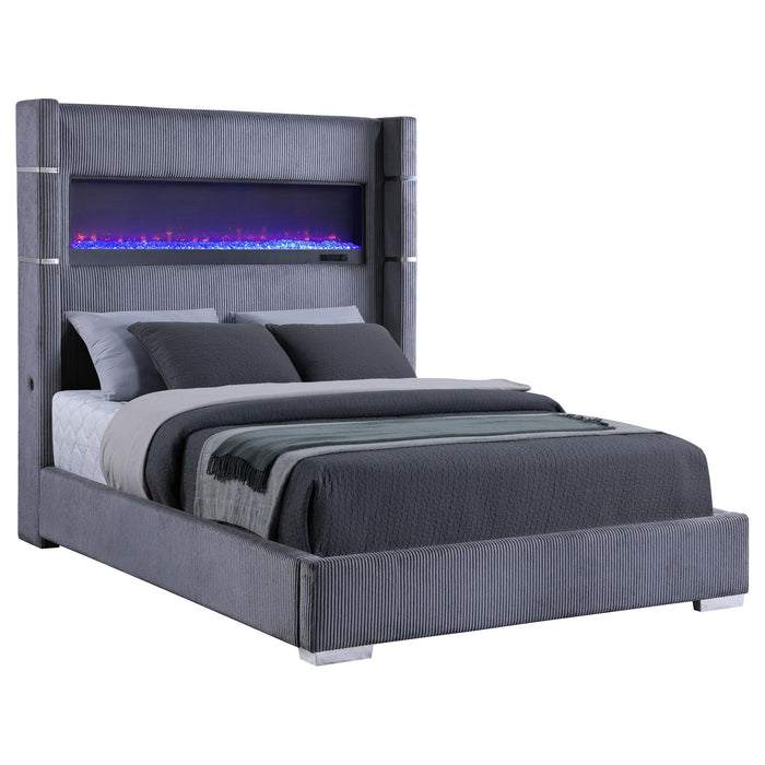 Tisdall Wingback Bed with Flame Visualizer - Home Furniture And More (Brentwood, MD)