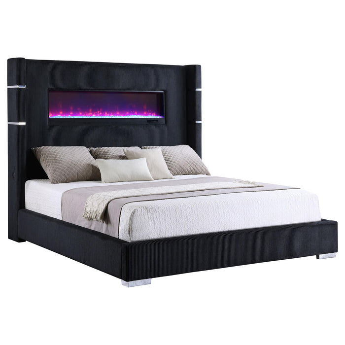 Tisdall Wingback Bed with Flame Visualizer - Home Furniture And More (Brentwood, MD)