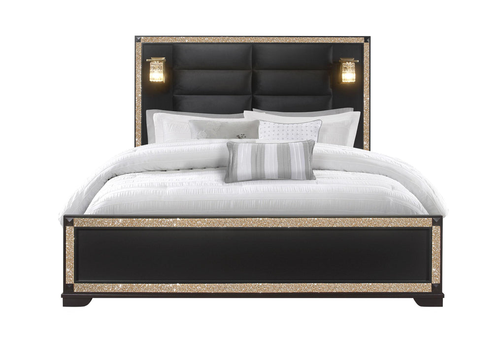 BLAKE BLACK KING BED WITH LAMPS - Home Furniture And More (Brentwood, MD)