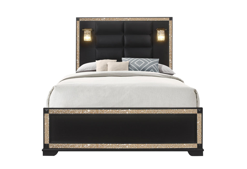 BLAKE BLACK QUEEN BED WITH LAMPS - Home Furniture And More (Brentwood, MD)