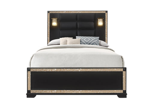BLAKE BLACK QUEEN BED WITH LAMPS - Home Furniture And More (Brentwood, MD)