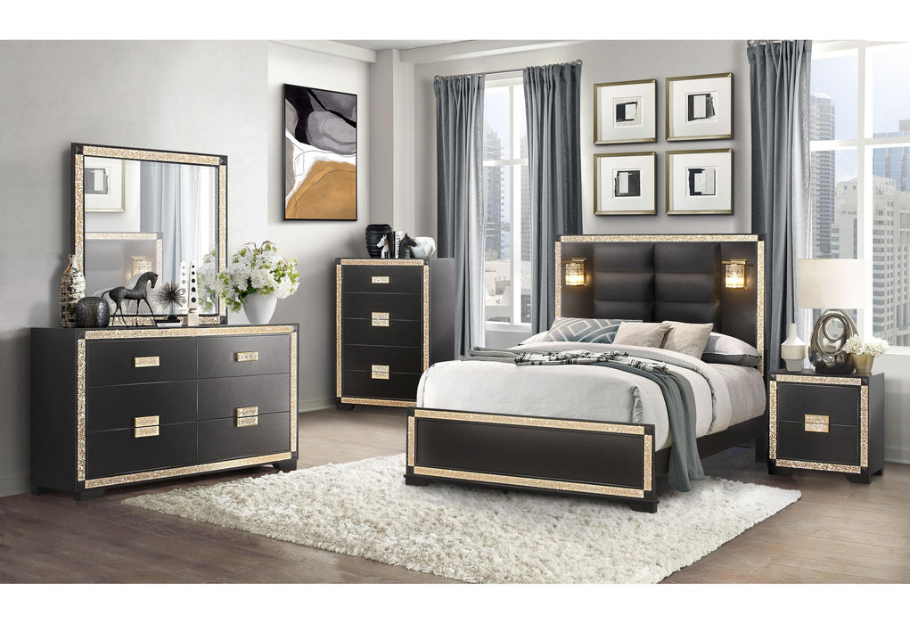 BLAKE BLACK/GOLD FULL BED GROUP WITH LAMPS - Home Furniture And More (Brentwood, MD)