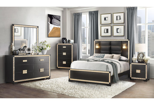 BLAKE BLACK/GOLD QUEEN BED GROUP WITH LAMPS - Home Furniture And More (Brentwood, MD)