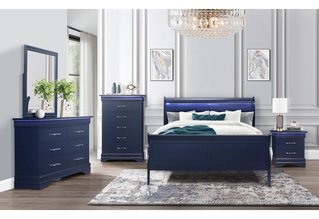 CHARLIE BLUE FULL BED GROUP WITH LED - Home Furniture And More (Brentwood, MD)