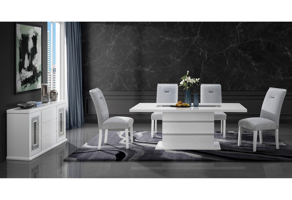 MONACO WHITE DINING TABLE + MONACO DINING CHAIR - Home Furniture And More (Brentwood, MD)