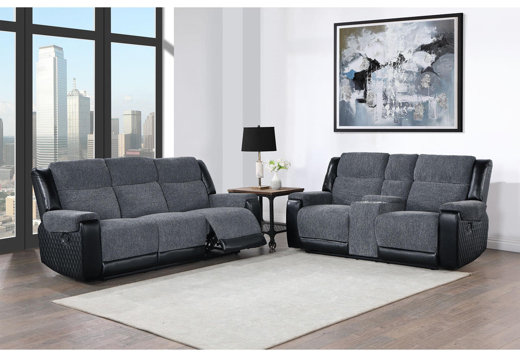 U5914 GREY/BLACK RECLINING SOFA/CONSOLE RECLINING LOVESEAT - Home Furniture And More (Brentwood, MD)