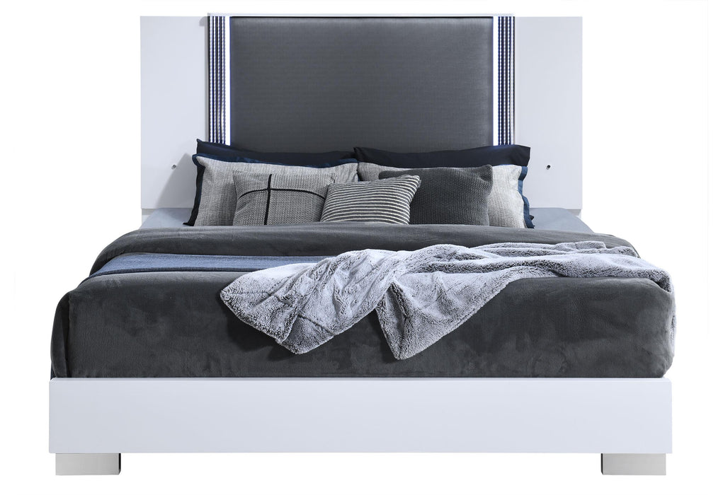 YLIME SMOOTH WHITE KING BED WITH LED FULLY SLATTED - Home Furniture And More (Brentwood, MD)