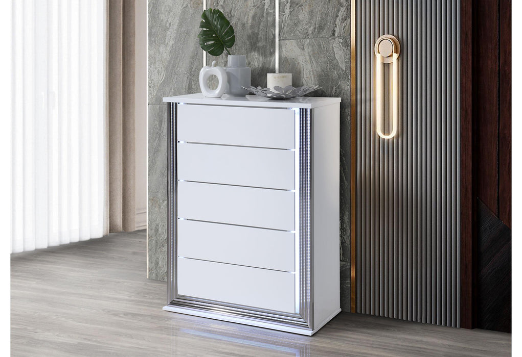 YLIME SMOOTH WHITE CHEST WITH LED - Home Furniture And More (Brentwood, MD)