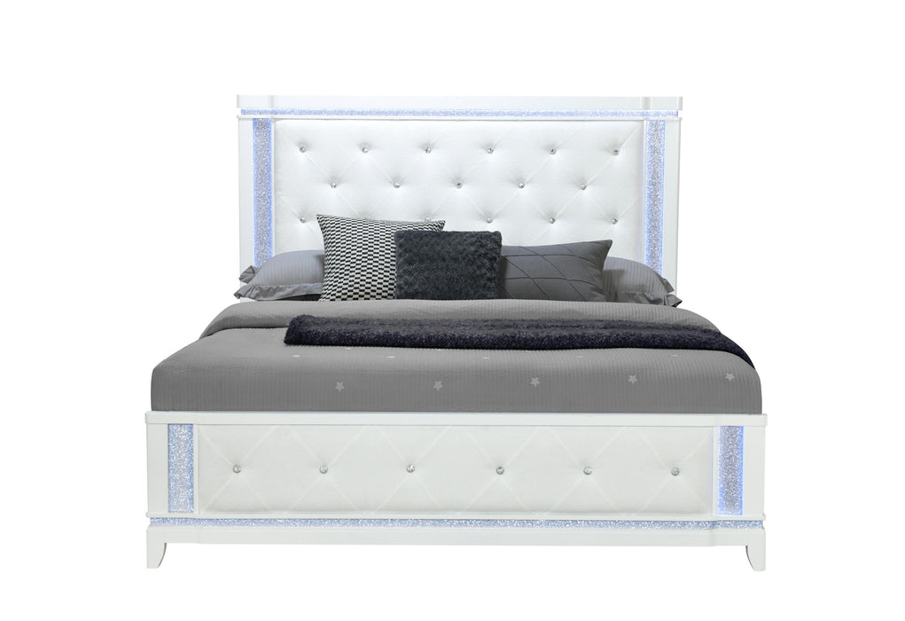 ALINA WHITE KING BED WITH LED - Home Furniture And More (Brentwood, MD)