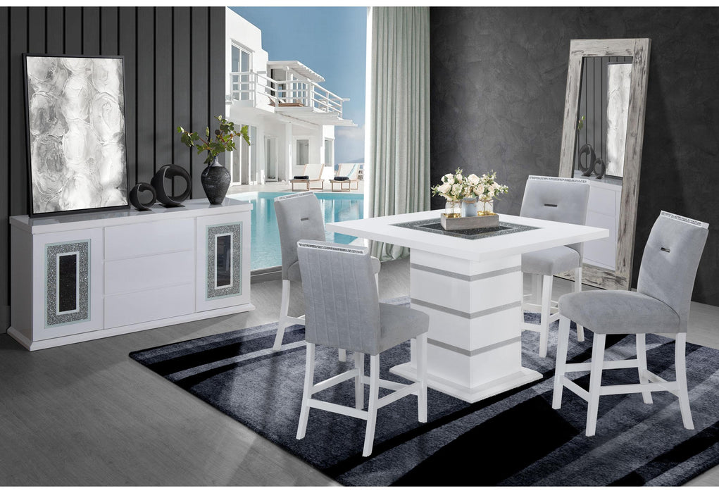 MONACO WHITE BAR TABLE + 8 MONACO BS-N - Home Furniture And More (Brentwood, MD)