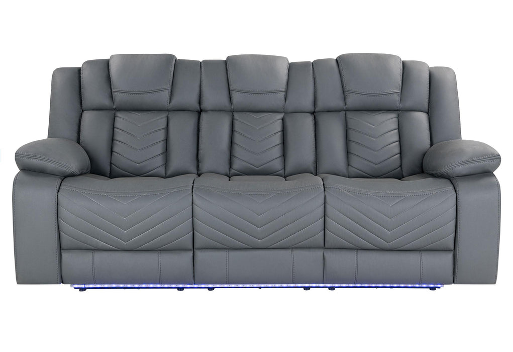 U7068 GREY 10 POWER RECLINING SOFA WITH DDT, WC AND LED - Home Furniture And More (Brentwood, MD)