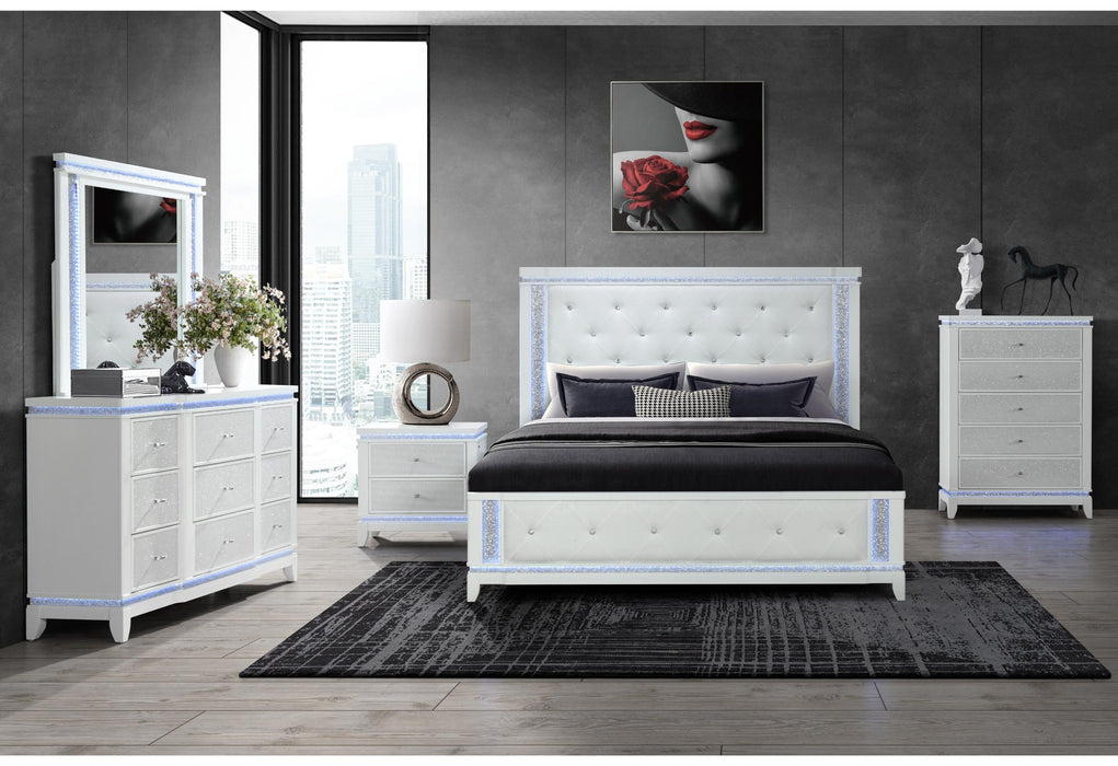 ALINA WHITE KING BED GROUP WITH LED - Home Furniture And More (Brentwood, MD)