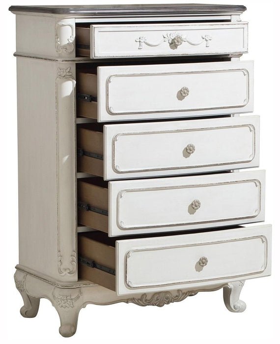 Cinderella 5 Drawer Chest in Antique White with Grey Rub-Through 1386NW-9 - Home Furniture And More (Brentwood, MD)