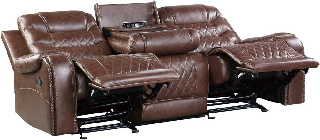 Putnam Double Reclining Sofa with Drop-Down in Brown 9405BR-3 - Home Furniture And More (Brentwood, MD)
