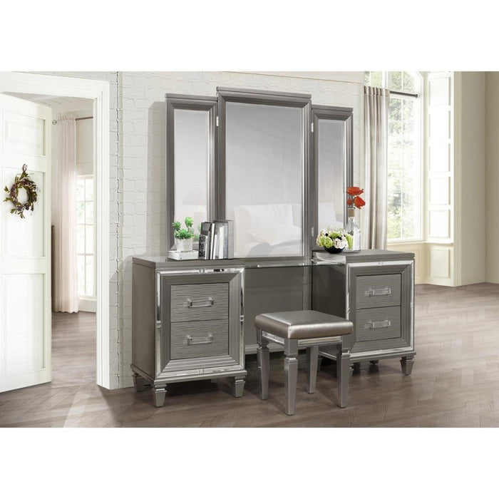 Tamsin 3pcs Vanity Dresser with Mirror in Silver Grey Metallic 1616-15 - Home Furniture And More (Brentwood, MD)