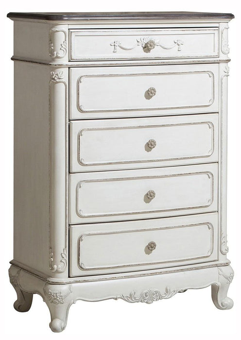 Cinderella 5 Drawer Chest in Antique White with Grey Rub-Through 1386NW-9 - Home Furniture And More (Brentwood, MD)