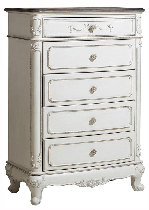 Cinderella 5 Drawer Chest in Antique White with Grey Rub-Through 1386NW-9 - Home Furniture And More (Brentwood, MD)