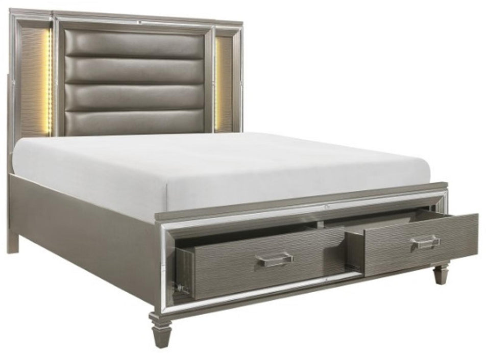 Tamsin King Upholstered Storage Bed in Silver Grey Metallic 1616K-1EK* - Home Furniture And More (Brentwood, MD)
