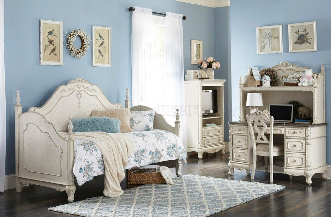 Cinderella Writing Desk in Antique White with Grey Rub-Through 1386NW-11 - Home Furniture And More (Brentwood, MD)