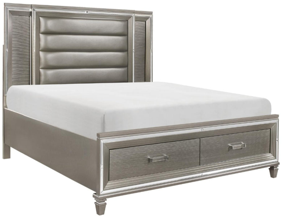 Tamsin King Upholstered Storage Bed in Silver Grey Metallic 1616K-1EK* - Home Furniture And More (Brentwood, MD)