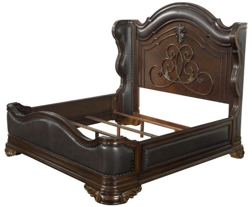 Royal Highlands Queen Upholstered Panel Bed in Rich Cherry 1603-1 - Home Furniture And More (Brentwood, MD)