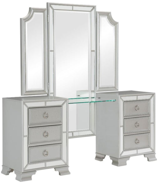 Avondale Vanity Dresser with Mirror in Silver 1646-15 - Home Furniture And More (Brentwood, MD)