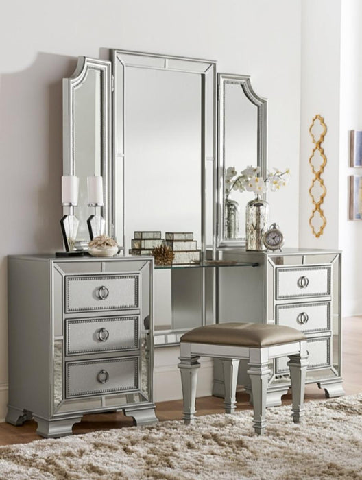 Avondale Vanity Stool in Silver 1646-14 - Home Furniture And More (Brentwood, MD)