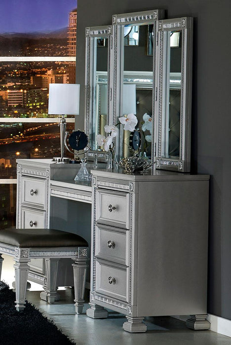 Bevelle Vanity Stool in Silver 1958-14 - Home Furniture And More (Brentwood, MD)