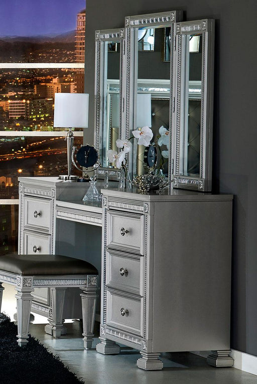 Bevelle Vanity Stool in Silver 1958-14 - Home Furniture And More (Brentwood, MD)