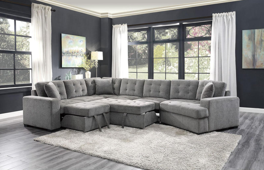 Logansport Left Side 2-Seater with Pull-out Ottoman and 1 Pillow in Gray 9401GRY-2L - Home Furniture And More (Brentwood, MD)