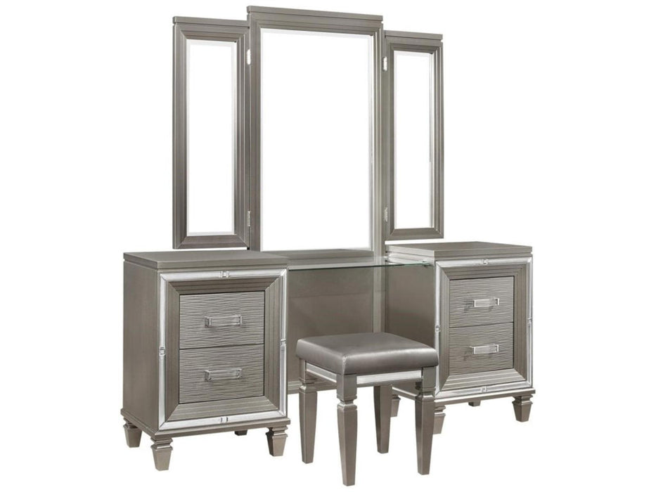 Tamsin 3pcs Vanity Dresser with Mirror in Silver Grey Metallic 1616-15 - Home Furniture And More (Brentwood, MD)