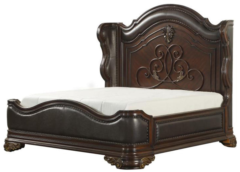 Royal Highlands Queen Upholstered Panel Bed in Rich Cherry 1603-1 - Home Furniture And More (Brentwood, MD)