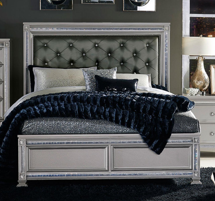 Bevelle Queen Upholstered Panel Bed in Silver 1958-1 - Home Furniture And More (Brentwood, MD)