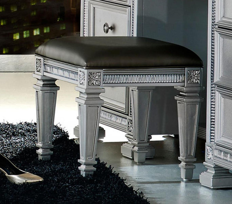 Bevelle Vanity Stool in Silver 1958-14 - Home Furniture And More (Brentwood, MD)