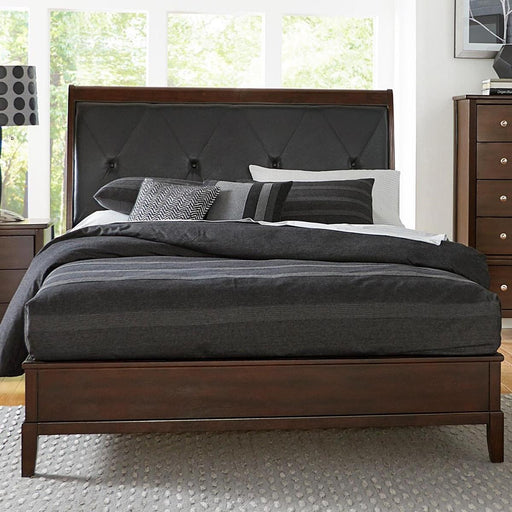 Cotterill Queen Upholstered Sleigh Bed in Cherry 1730-1 - Home Furniture And More (Brentwood, MD)