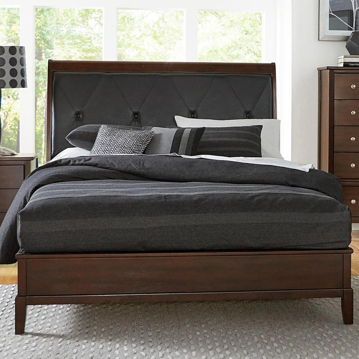 Cotterill Queen Upholstered Sleigh Bed in Cherry 1730-1 - Home Furniture And More (Brentwood, MD)