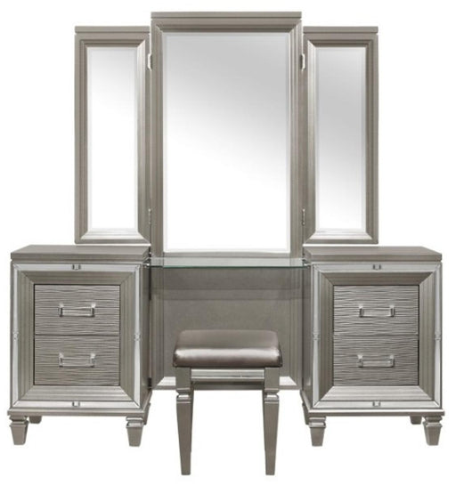 Tamsin 3pcs Vanity Dresser with Mirror in Silver Grey Metallic 1616-15 - Home Furniture And More (Brentwood, MD)