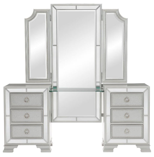 Avondale Vanity Dresser with Mirror in Silver 1646-15 - Home Furniture And More (Brentwood, MD)