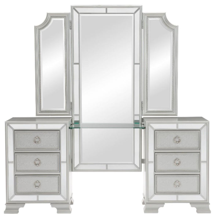 Avondale Vanity Dresser with Mirror in Silver 1646-15 - Home Furniture And More (Brentwood, MD)