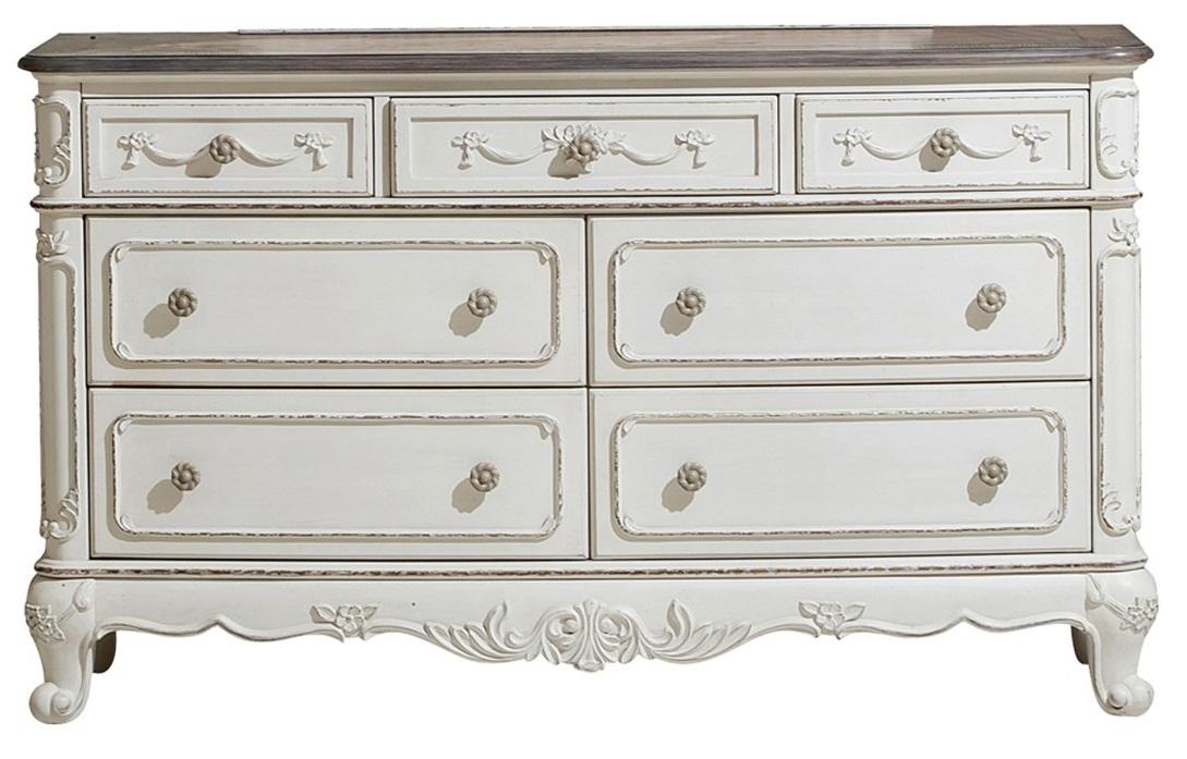Cinderella 7 Drawer Dresser in Antique White with Grey Rub-Through 1386NW-5 - Home Furniture And More (Brentwood, MD)