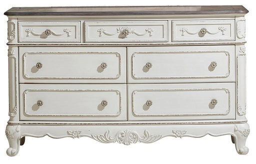 Cinderella 7 Drawer Dresser in Antique White with Grey Rub-Through 1386NW-5 - Home Furniture And More (Brentwood, MD)
