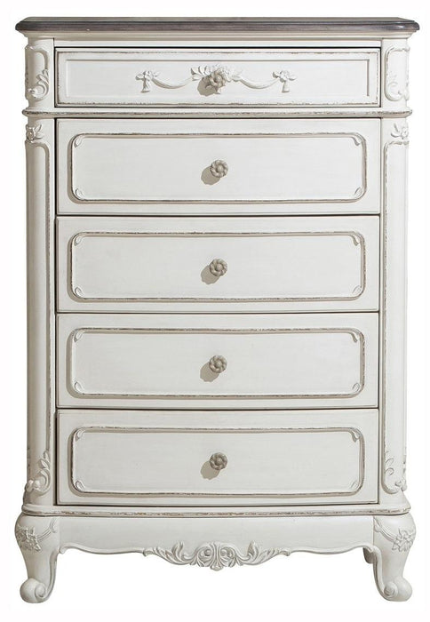 Cinderella 5 Drawer Chest in Antique White with Grey Rub-Through 1386NW-9 - Home Furniture And More (Brentwood, MD)