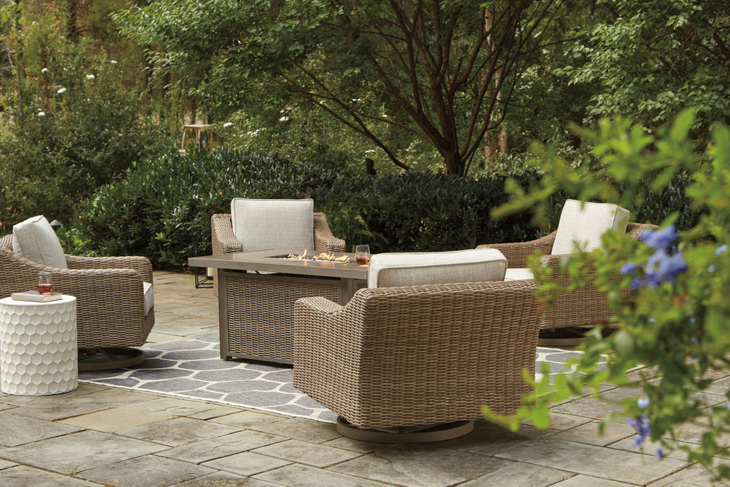 Beachcroft Beachcroft Fire Pit Table with Four Nuvella Swivel Lounge Chairs - Home Furniture And More (Brentwood, MD)