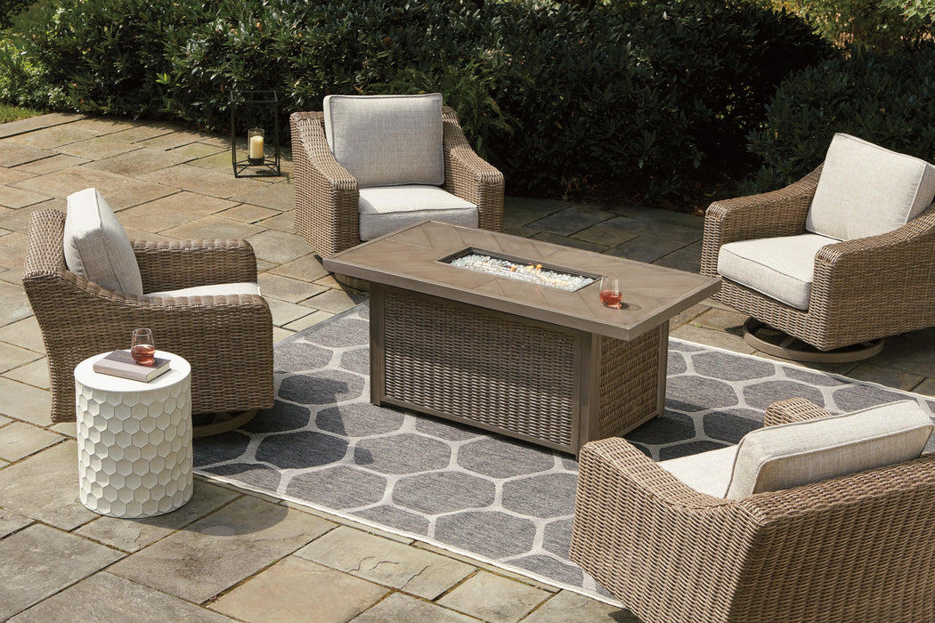 Beachcroft Beachcroft Fire Pit Table with Four Nuvella Swivel Lounge Chairs - Home Furniture And More (Brentwood, MD)