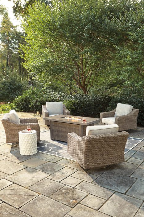 Beachcroft Beachcroft Fire Pit Table with Four Nuvella Swivel Lounge Chairs - Home Furniture And More (Brentwood, MD)