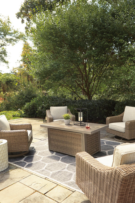 Beachcroft Beachcroft Fire Pit Table with Four Nuvella Swivel Lounge Chairs - Home Furniture And More (Brentwood, MD)