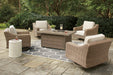 Beachcroft Beachcroft Fire Pit Table with Four Nuvella Swivel Lounge Chairs - Home Furniture And More (Brentwood, MD)