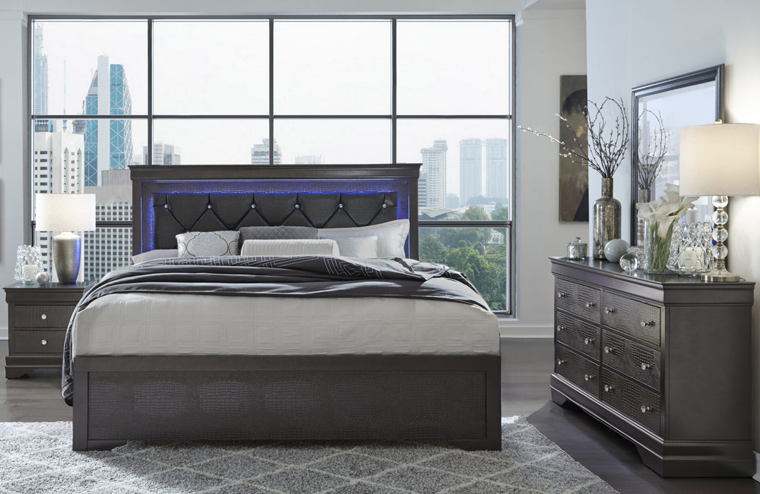 Pompei Metallic Grey Full Bed Grey With Led - Home Furniture And More (Brentwood, MD)